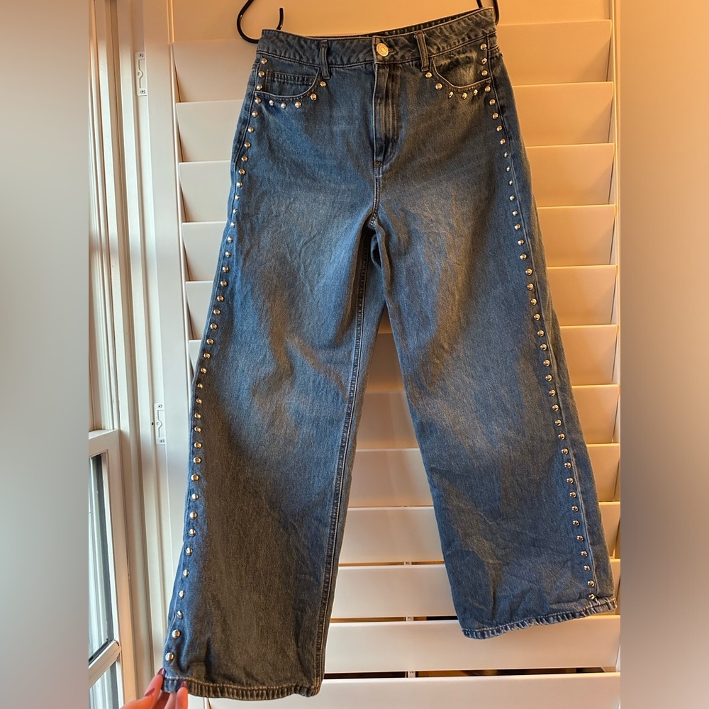 Women's Blue Denim Jeans with Studded Details